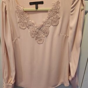 White House Black Market Blush Floral Lace Blouse